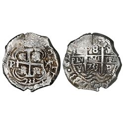 Potosi, Bolivia, cob 8 reales, 1733YA, very rare, NGC XF 45.