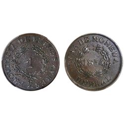 Buenos Aires, Argentina, copper 1 real, 1854, PCGS AU50.