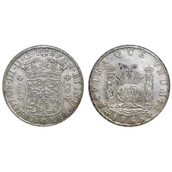 Potosi, Bolivia, pillar 8 reales, Charles III, 1768JR, six-petal florette, with dot after king's nam