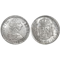 Potosi, Bolivia, bust 8 reales, Charles III, 1776PR, NGC MS 62, finest known in NGC census.