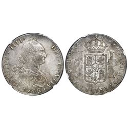 Potosi, Bolivia, bust 8 reales, Charles IV, 1792PR, NGC AU 58.