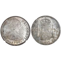 Potosi, Bolivia, bust 8 reales, Charles IV, 1796PP, NGC MS 61.