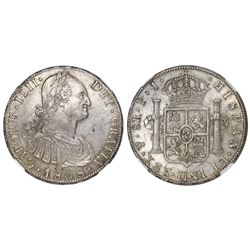 Potosi, Bolivia, bust 8 reales, Charles IV, 1808PJ, NGC MS 62.