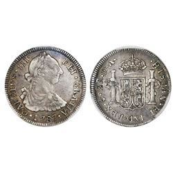 Santiago, Chile, bust 2 reales, Charles III, 1787DA, PCGS VF35, finest and only known in either PCGS