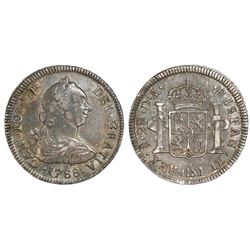 Santiago, Chile, bust 2 reales, Charles III, 1788DA.