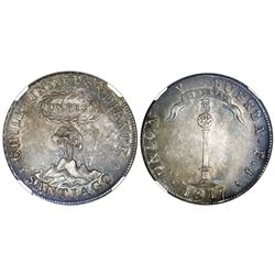 Santiago, Chile, "volcano" peso, 1817FJ, Y to left, NGC AU 53.