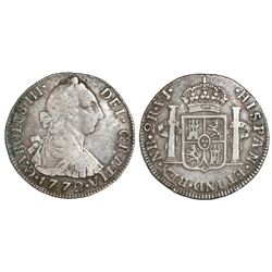 Bogota, Colombia, bust 2 reales, Charles III, 1772VJ, rare.
