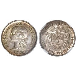 Colombia (struck at the Heaton mint, Birmingham, England), silver proof pattern 20 centavos, 1900, v