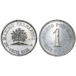 Costa Rica, aluminum 1 peso coffee token, Lic. Maximo Fernandez, early 1900s, rare.