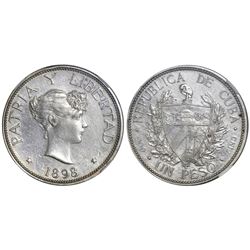 Cuba (struck at the Gorham mint), "souvenir" peso, 1898, rare key date, NGC AU details / rim filing,