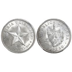 Cuba (struck at the Philadelphia mint), "star" peso, 1933, NGC MS 63, ex-EMO Collection (stated on l