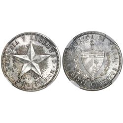 Cuba (struck at the Philadelphia mint), 20 centavos, 1915,  low-relief star, coarse reeding, NGC MS