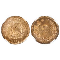Ecuador (struck at the Heaton mint, England), specimen copper 1 centavo, 1872, NGC SP 65 RB.