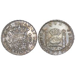 Guatemala, pillar 8 reales, Ferdinand VI, 1758J, PCGS AU detail / graffiti.