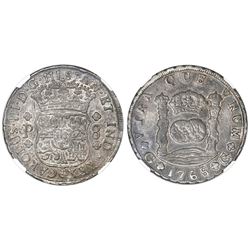 Guatemala, pillar 8 reales, Charles III, 1768P, NGC AU 50.