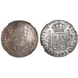 Guatemala, bust 8 reales, Charles IV, 1794M, NGC AU 55.