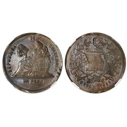 Guatemala, copper pattern 1 peso, 1889G, very rare, NGC AU details / cleaned, ex-Richard Stuart (sta