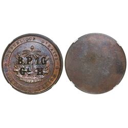 Haiti, bronze uniface "General Hippolyte" 1 gourde, (1889), countermark "B.P.1G / GL. H," rare, NGC 