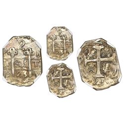 Tegucigalpa, Honduras, provisional "imitation cob" 2 reales, 1823-PMPY, with quadrants of cross tran