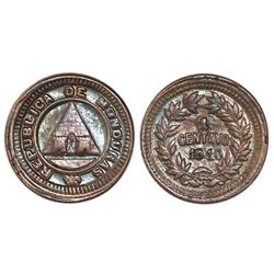 Honduras, bronze 1 centavo, 1910/1884, 1/2 centavo obverse and reverse dies, NGC AU 58 BN, finest an