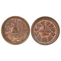 Honduras, bronze 1 centavo, "1610" date (1910), denomination as 1 over 1/2, 5c obverse with 1/2c rev