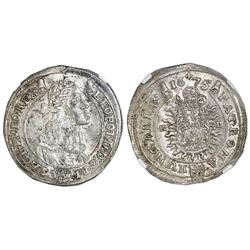 Kremnitz, Hungary, 15 krajczar, 1675/4-KB, NGC MS 62, finest and only example in NGC census.