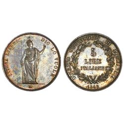 Lombardy, Italian States, 5 lire, 1848M, short stems, Milan mint, NGC AU 58.