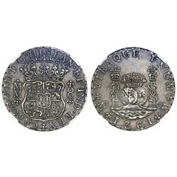 Mexico City, Mexico, pillar 8 reales, Charles III, 1761MM, cross between I and S, NGC XF 45.