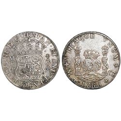 Mexico City, Mexico, pillar 8 reales, Charles III, 1766MF.