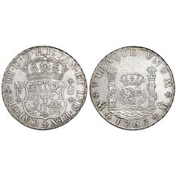 Mexico City, Mexico, pillar 8 reales, Charles III, 1767MF.