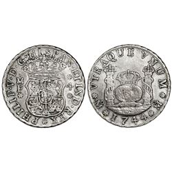 Mexico City, Mexico, pillar 4 reales, Philip V, 1744MF.