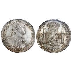 Mexico City, Mexico, bust 8 reales, Charles IV, 1806TH, NGC MS 62.