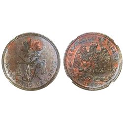 Mexico City, Mexico, proof copper pattern 50 centavos, 1869C, NGC PF 64 BN, finest and only known ex