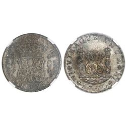 Lima, Peru, pillar 8 reales, Ferdinand VI, 1760JM, dots over both mintmarks, NGC AU 50.