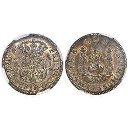 Lima, Peru, pillar 1 real, Ferdinand VI, 1755JM, NGC MS 61, finest known in NGC census.