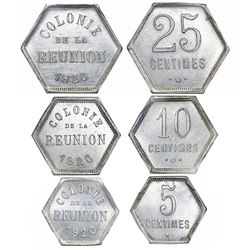 Lot of three Reunion hexagonal aluminum bank tokens, 1920, in NGC slabs, all ex-Pridmore (stated on 