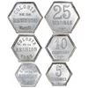 Image 1 : Lot of three Reunion hexagonal aluminum bank tokens, 1920, in NGC slabs, all ex-Pridmore (stated on 