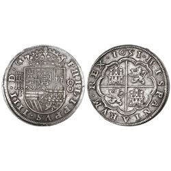 Segovia, Spain, milled 8 reales, Philip IV, 1651/31I.