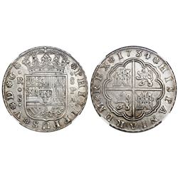 Seville, Spain, milled 8 reales, Philip V, 1734PA, NGC AU 55, finest and only known example in NGC c