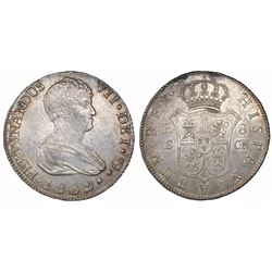 Seville, Spain, bust 8 reales, Ferdinand VII, 1809CN.