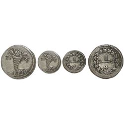 Caracas, Venezuela, 1/4 real, 1829, variety with cornucopia above 8, 16 pairs of leaves, no dot afte