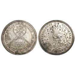 Potosi, Bolivia, 2 reales-sized silver proclamation medal, 1825, liberation of Colombia and Peru, NG