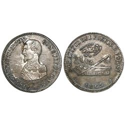 Potosi, Bolivia, 2 soles-sized silver medal, 1863, President Acha, NGC AU 58, ex-Cotoca Collection.