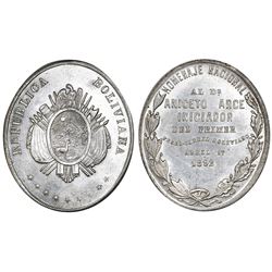 Bolivia, oval silver medal, 1892, completion of Bolivian Railway.