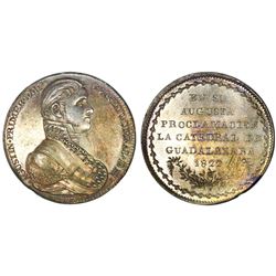 Guadalajara, Mexico, silver proclamation medal, Iturbide, 1822, Guadalajara Cathedral, NGC MS 61.