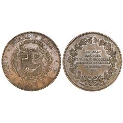Peru, bronze medal, 1837, Mariano Necochea, NGC MS 61 BN, ex-Cotoca Collection.
