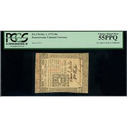 Pennsylvania, USA, colonial currency, 50 shillings, Oct. 1, 1773, serial 18771, PCGS Choice About Ne