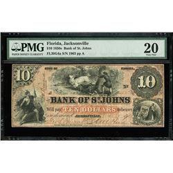 Jacksonville, Florida, Bank of St. Johns, $10, 21-3-1859, serial 1963, PMG VF 20.