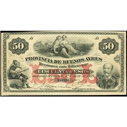 Buenos Aires, Argentina, Provincia de Buenos Aires, 50 pesos, 1-1-1869, serial 180380, rare.
