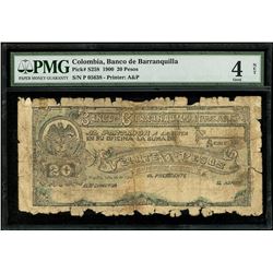 Barranquilla, Colombia, Banco de Barranquilla, 20 pesos, 26-7-1900, series P, serial 05638, PMG Good